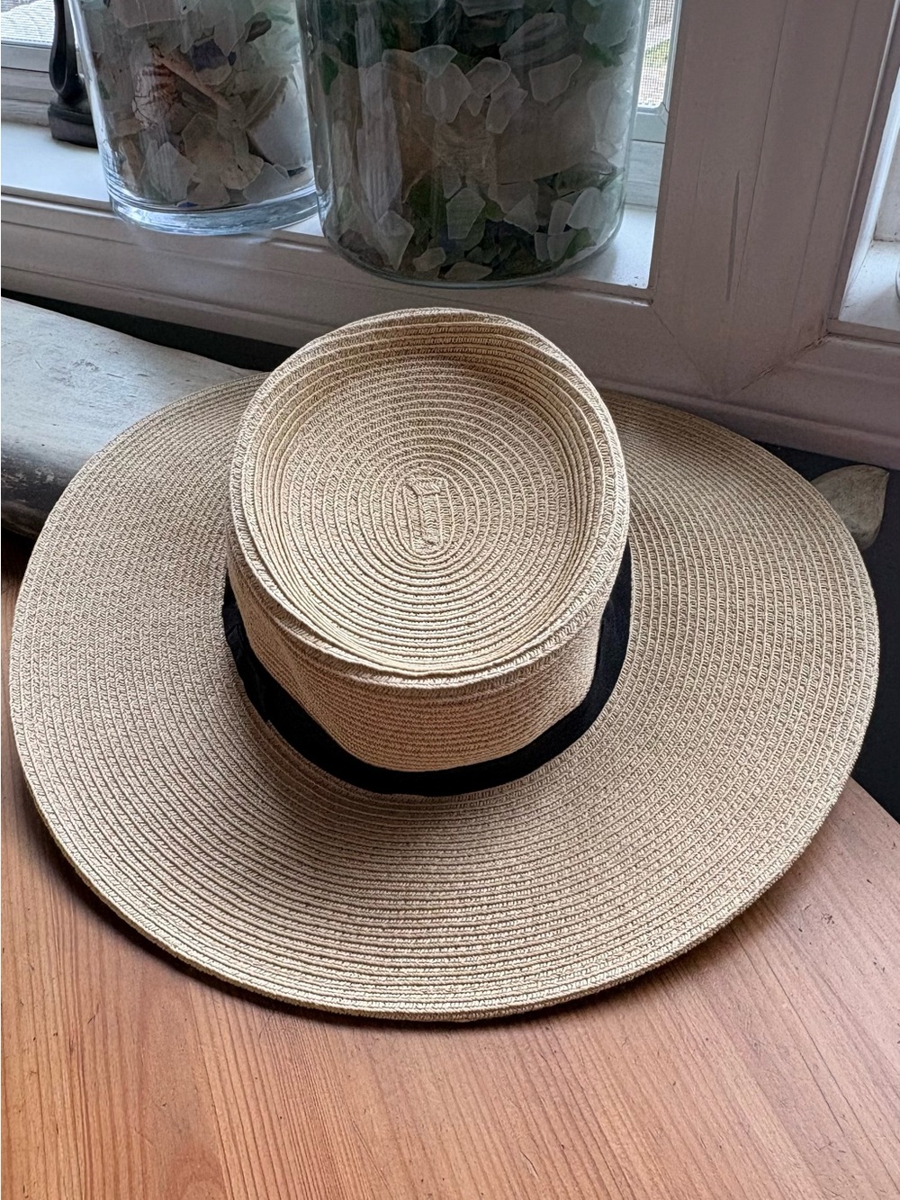 Scala Diego Women’s Straw Wide-Brim Straw Sun Hat with Black Band
